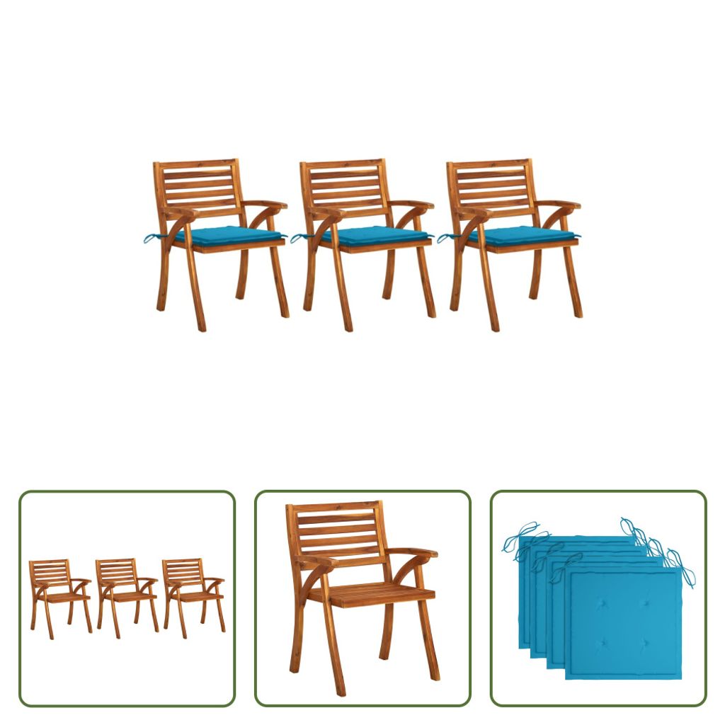 The Living Store Garten-Essstühle mit Kissen 3 Stk. Produktbild 