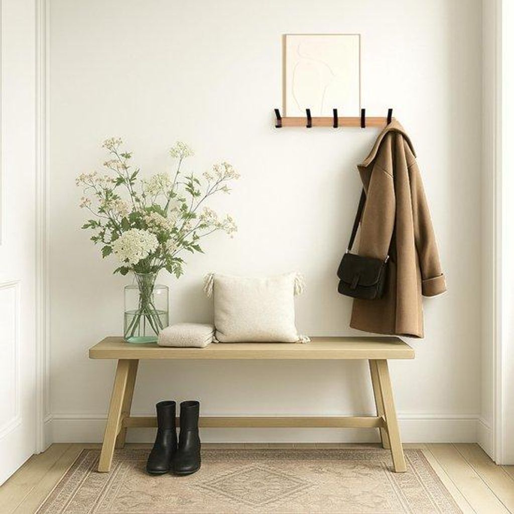 Unyqoos Holzgarderobe mit beweglichen Haken und Fotoregal für Flur und Schlafzimmer