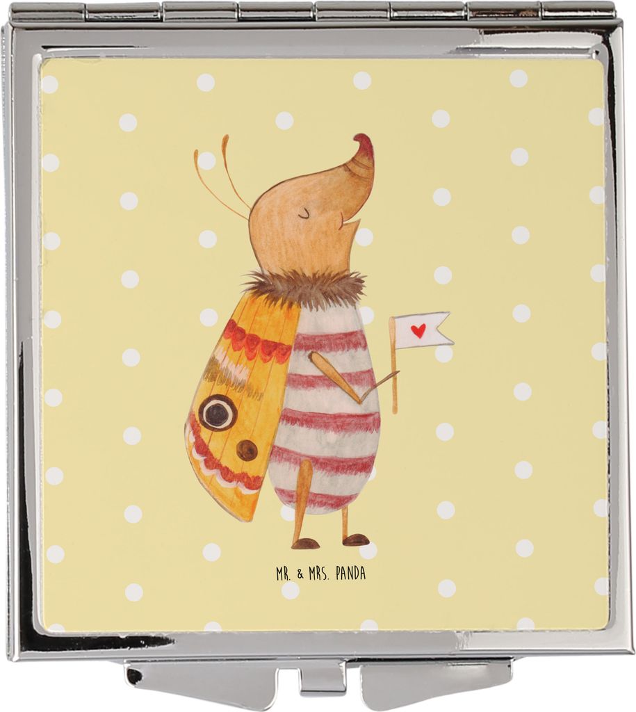 Mr. & Mrs. Panda Handspiegel Nachtfalter Fähnchen - Gelb Pastell - Geschenk, Kosmetikspiegel, Reisespiegel, Käfer, Frauen Spiegel, Schminkspiegel...