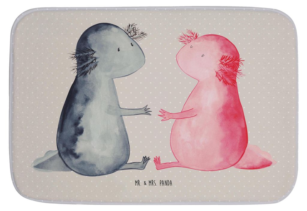 Mr. & Mrs. Panda Badezimmerteppich Axolotl Liebe - Grau Pastell - Geschenk, Valentinstag, duschmatte, Badteppich, Badvorleger, Badematte, Schwanzlu...