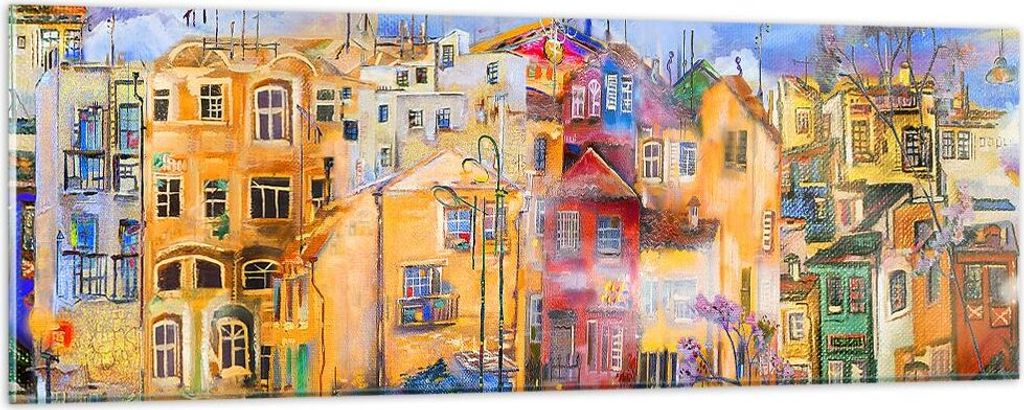 Bilder auf glas - Altstadt Mietshaus - 90x30cm - Glasbilder - Wandbilder - Kunstdruck - zum Aufhängen bereit - Wanddekoration aus Glas - Glas Bild...