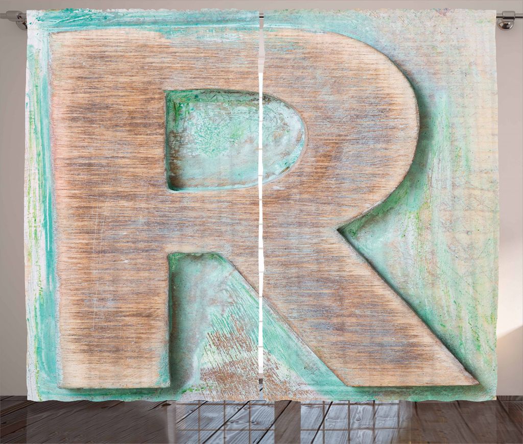 ABAKUHAUS Buchstabe R Rustikaler Gardine, Alphabet Briefbeschwerer-R, Schlafzimmer Kräuselband Vorhang mit Schlaufen und Haken, 280 x 245 cm, Mint...