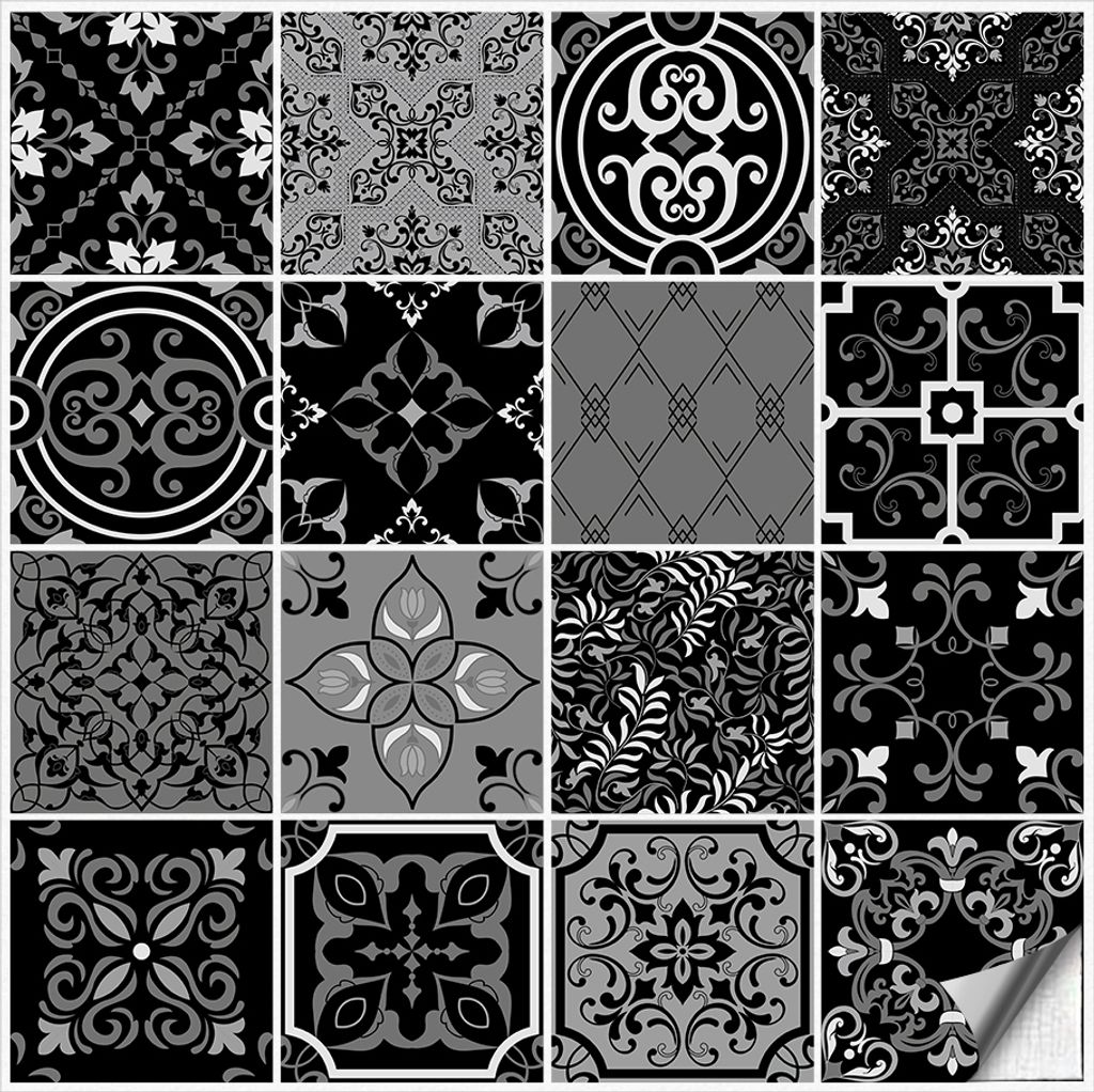 Kiwistar Fliesenmuster Klebefliesen Fliesen-Folie Sticker Aufkleber Küche Wand-Fliesen überkleben 5 x 5 cm 16 Stück im Set - 18 - Fineline Black