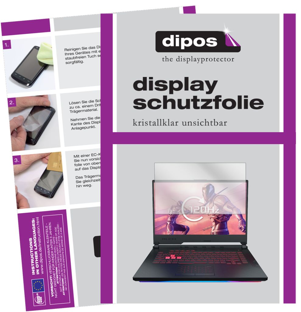 2x Schutzfolie für Asus ROG Strix Scar III G531GU klar Displayschutzfolie Folie Display Schutz dipos