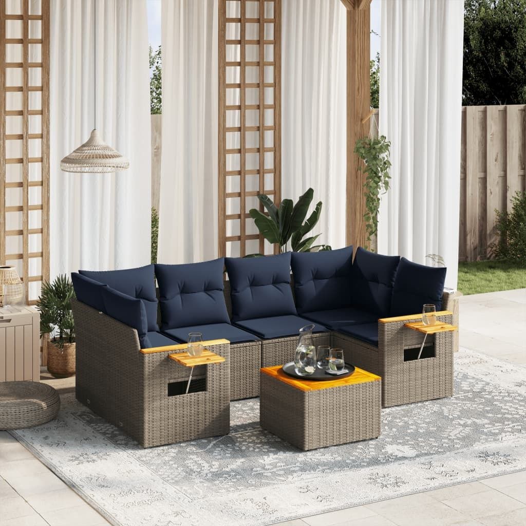 Maison Exclusive - 7-tlg. Garten-Sofagarnitur mit Kissen Grau Poly Rattan
