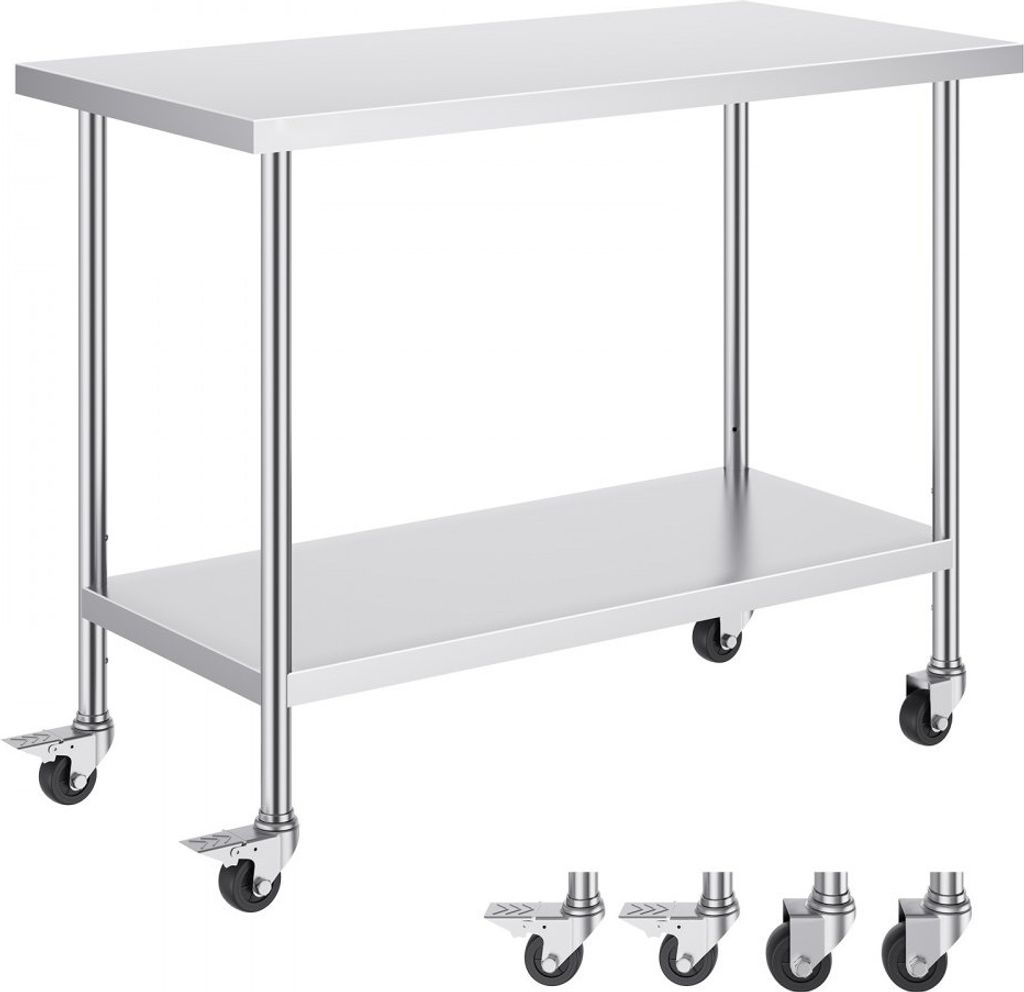 Edelstahl-Arbeitstisch - Kommerzieller Vorbereitungstisch 610x1219mm - Robuster Silber Tisch für Gastronomie und Gewerbe - Hochwertige Küchenmöbel