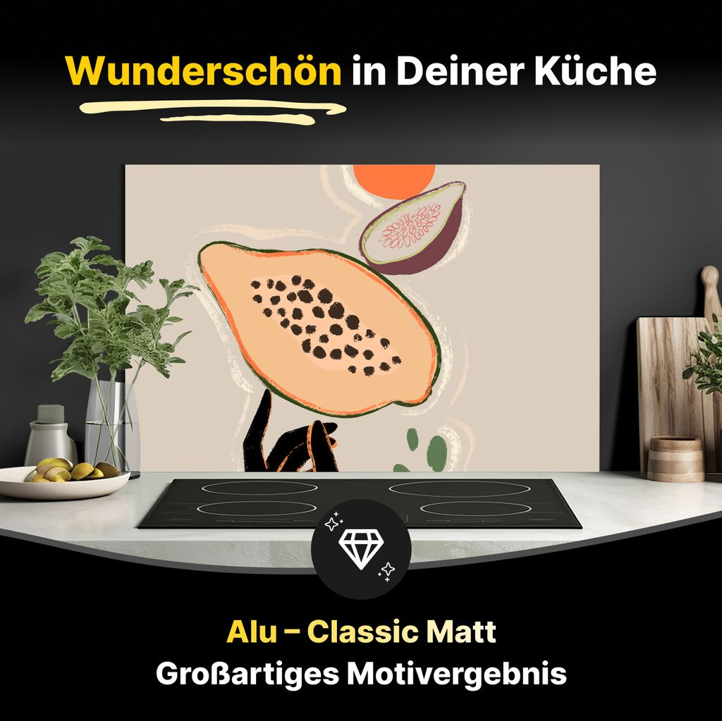 Spritzschutz Küchenrückwand aus Aluminiumverbund in Matt 90x50 cm - Früchte und Gemüse - Gemälde