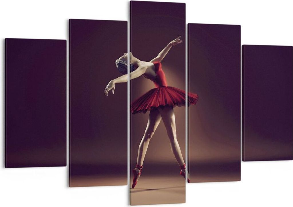 Bild auf Leinwand - Leinwandbild - 5 Teile - Ballerina Rot Kleid - 150x100cm - Wand Bild - Wanddeko - Wandbilder - Leinwanddruck - Bilder - Wanddek...