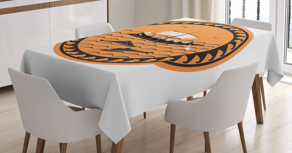 ABAKUHAUS Odyssee Tischdecke, Griechisches Schiff auf Wellen, Druck mit Klaren Farben ohne Verblassen Waschbar für innen oder Außen Bereich, 140 ...