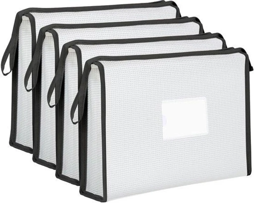 Pochette document A4 plastique noir opaque, lot de 4 zippés robustes