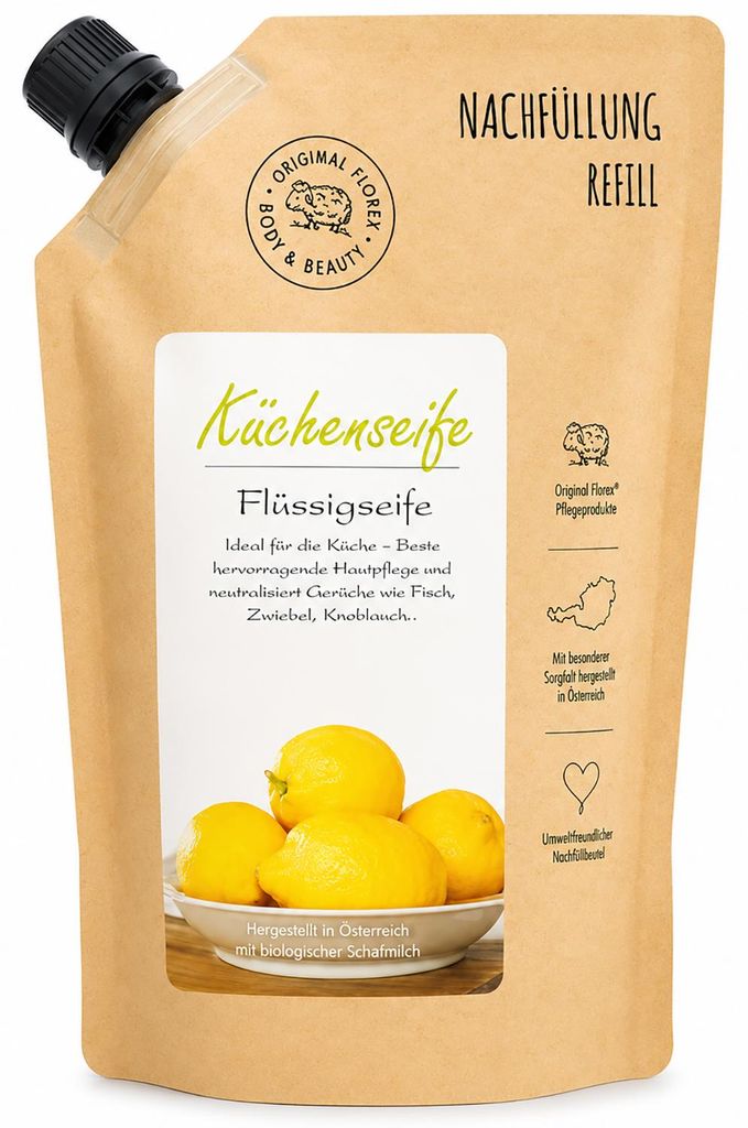 Flüssigseife mit biologischer Schafmilch 500ml im Nachfüll-Beutel, Küchenseife