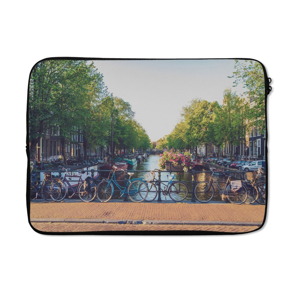 MuchoWow Laptop Hülle 13 Zoll Amsterdam - Brücke - Fahrrad Laptoptasche - Laptophülle - Sleeve - Rundumschutz