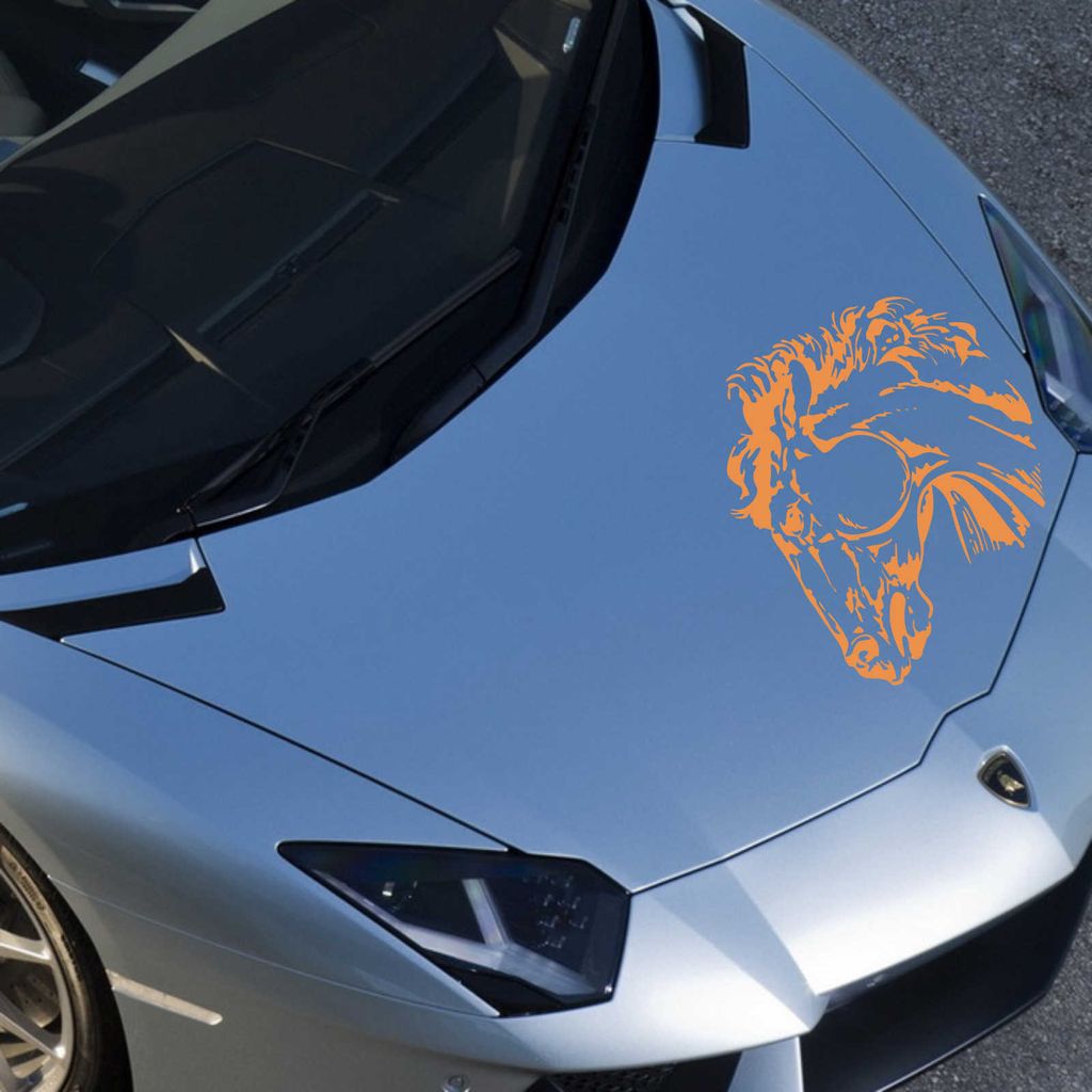 Aufkleber - Autoaufkleber "Pferdekopf" 50cm x 55cm orange - Tuning Carystyling Heckscheibe Auto