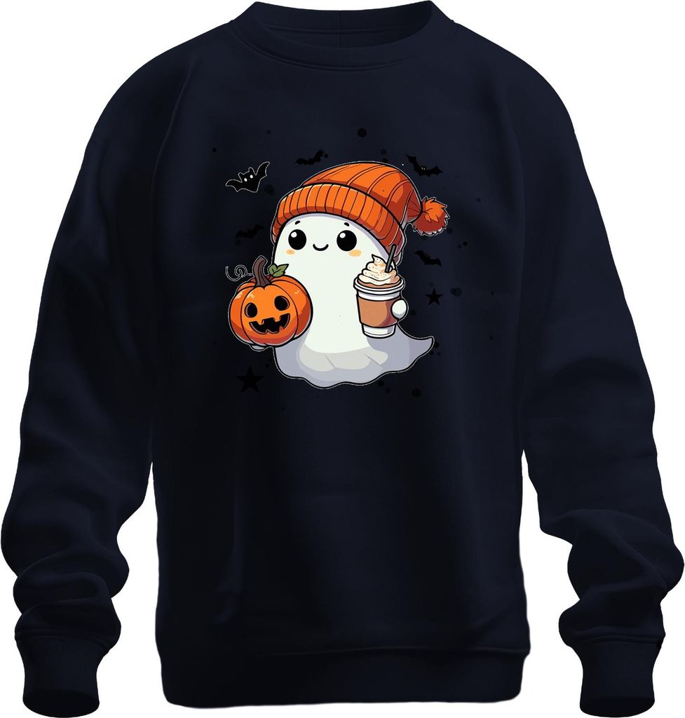 Süßer Halloween Geist Kürbis Pumpkin Spice Latte Herbst Niedlich Uni Sweatshirt Pullover, Navy, XL