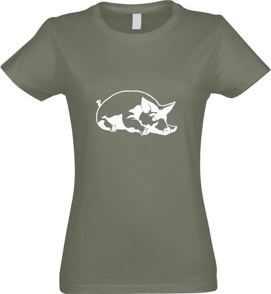 Kiwistar - T-Shirt tailliert - Damen - Olive - Schwein Motiv 2 - Sau - Baby - mit Motiv Bedruckt - Funshirt Design - Sport - Freizeit - Damen - S
