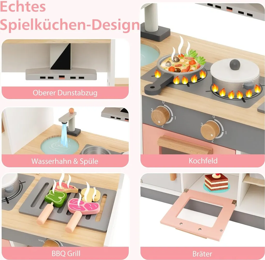Cuisine enfant bois anti-désordre avec placards, jeu imitation structuré - 4