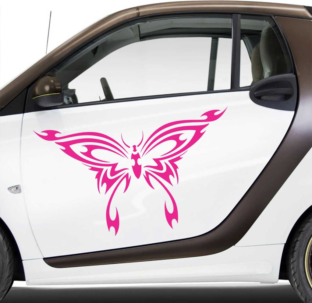 Aufkleber - Autoaufkleber-Set Schmetterling Tribal, 2 Stk. je 70cm x 41cm pink - Tuning Carystyling Heckscheibe Auto