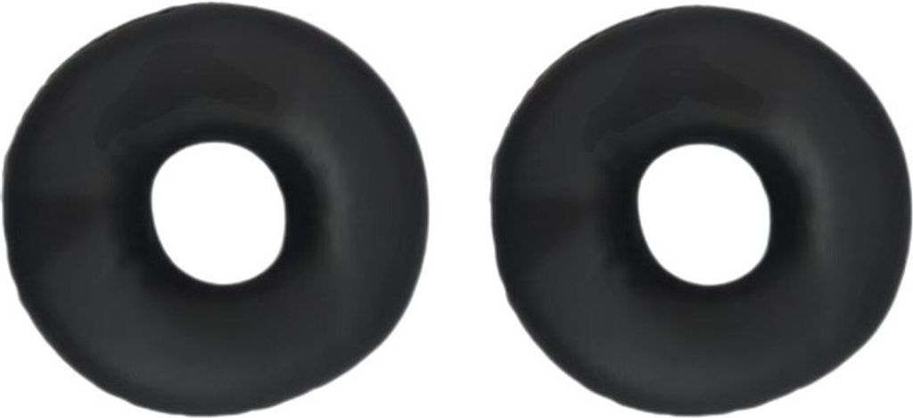 Two black ear pads are shown against a white background.