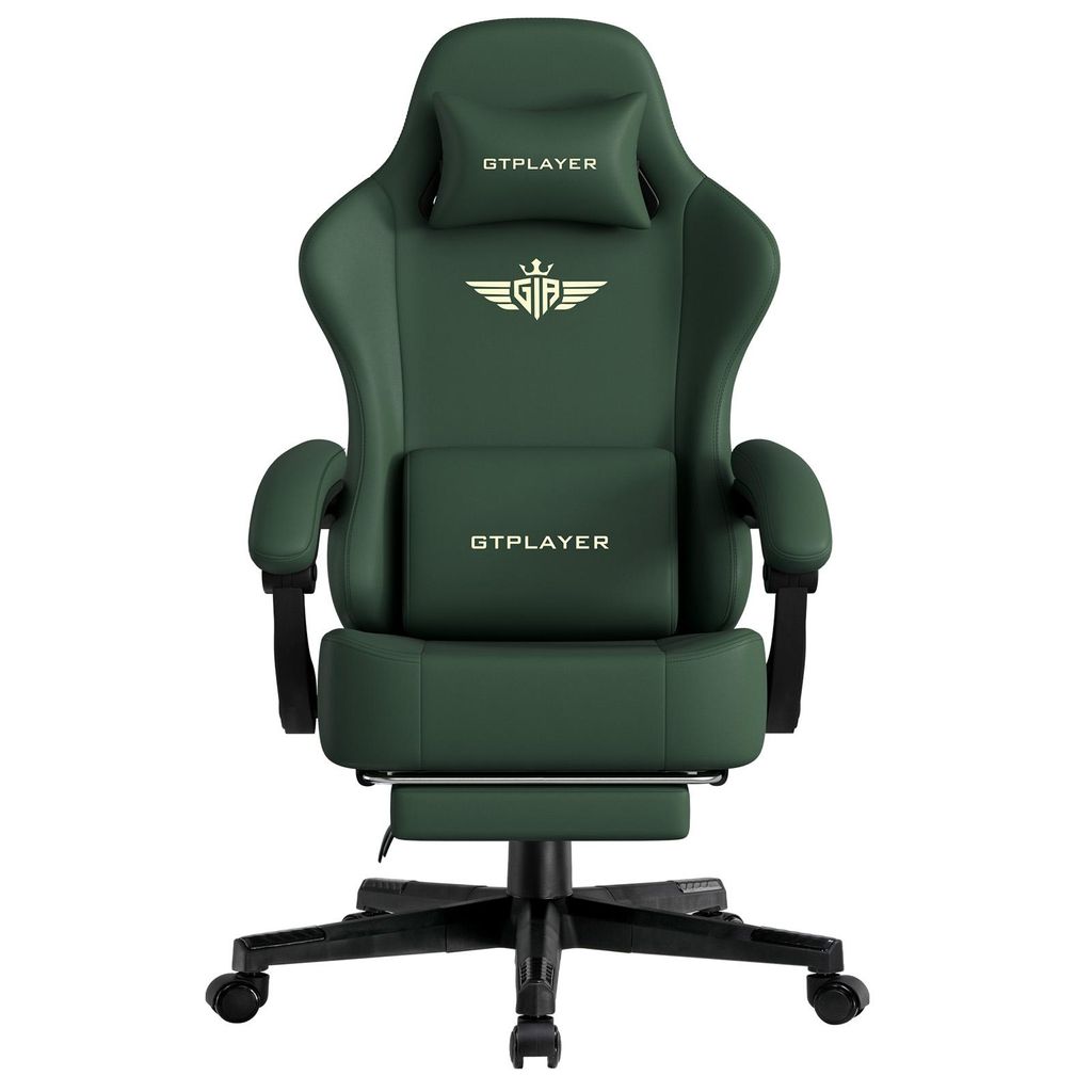 GTPLAYER Gaming Stuhl Ergonomischer Gaming Sessel Schreibtischstuhl Bürostuhl mit Kunstleder Federsitzkissen, Verbindungsarmlehnen, mit Fußstütze
