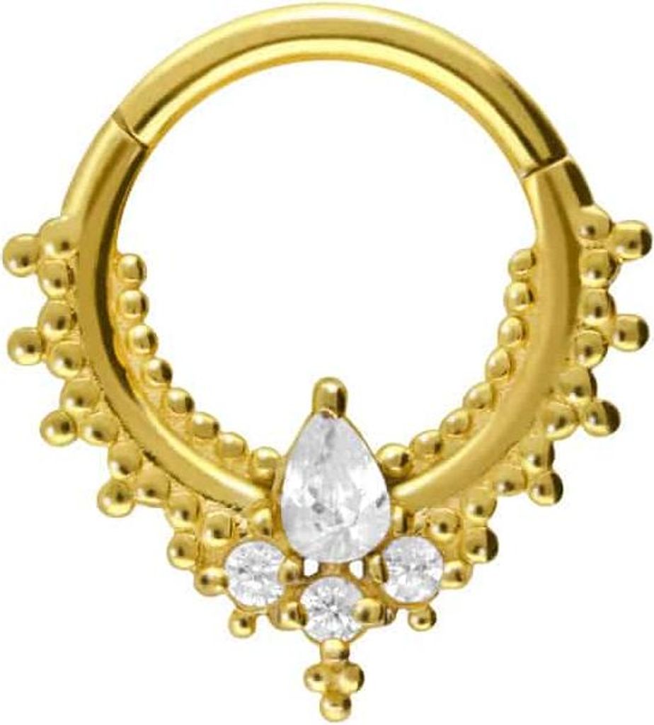 Ohrpiercing, Nasenpiercing, Septum Piercing Chirurgenstahl Segmentring Clicker ORIENTALISCHES DESIGN + 4 KRISTALLE