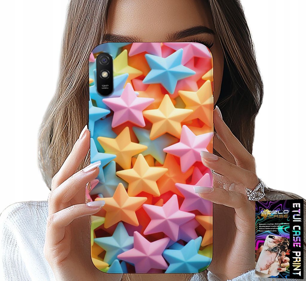 Hülle Für Xiaomi Redmi 9A - Farbige Sterne Sternhülle + Folie