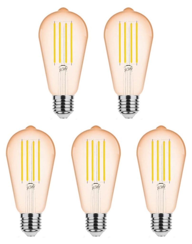 Modee E27 LED-Lampe, dimmbar, 4 W - 300 lm - 1800 K - Warmweiß - LED-Filament, bernsteinfarben, ST64 - ersetzt 28-W-Halogenlampe - 5 Stück