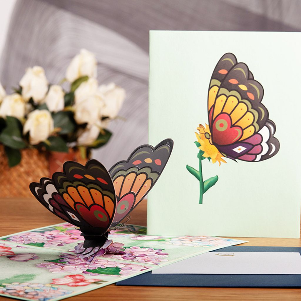 1 Set Begrüßungskarte DIY Schreiben dreidimensional Express Liebe mit Umschlag Papier geschnitztes Geburtstagsgeschenk geben Schmetterlingssegen ...