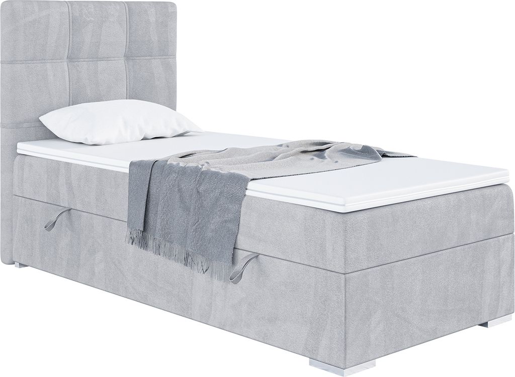 MEBLINI Boxspringbett mit Bettkasten - Gepolstert Einzelbett mit Matratze und Topper - Polsterbett mit Stauraum - Bett mit Kopfteil - Stauraumbett ...