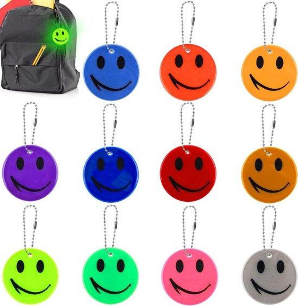 Sicherheitsreflektorpaket mit 11 Farben für Schüler und Kinder - Hängepaket für Fahrrad, Wandern und Joggen - Lächelnder Schultaschenhänger m...