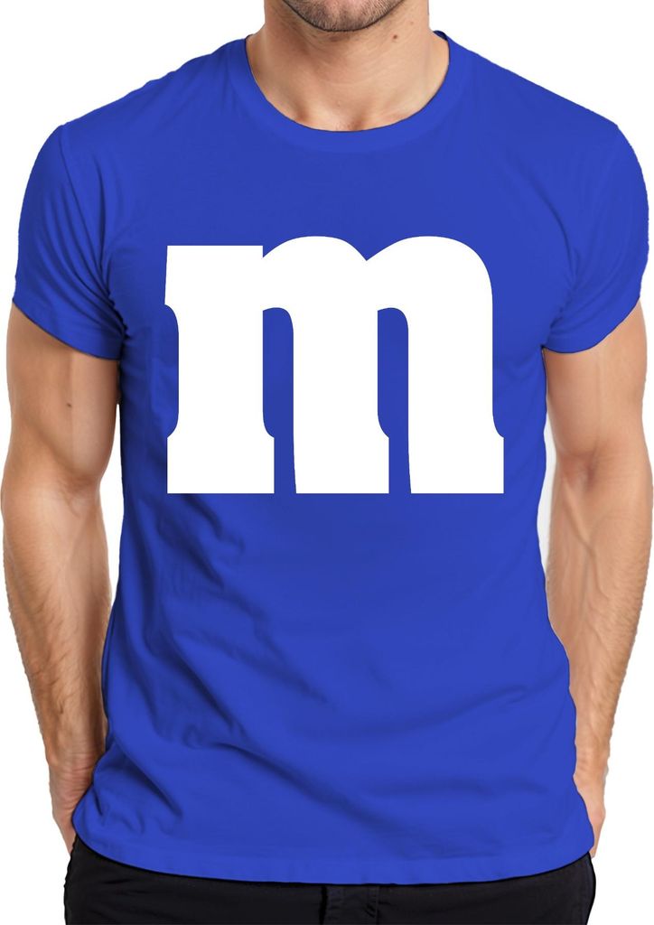 Monogramm m weißer Buchstabe Karneval Fasching fünfte Jahreszeit Herren T-Shirt, Blau, L