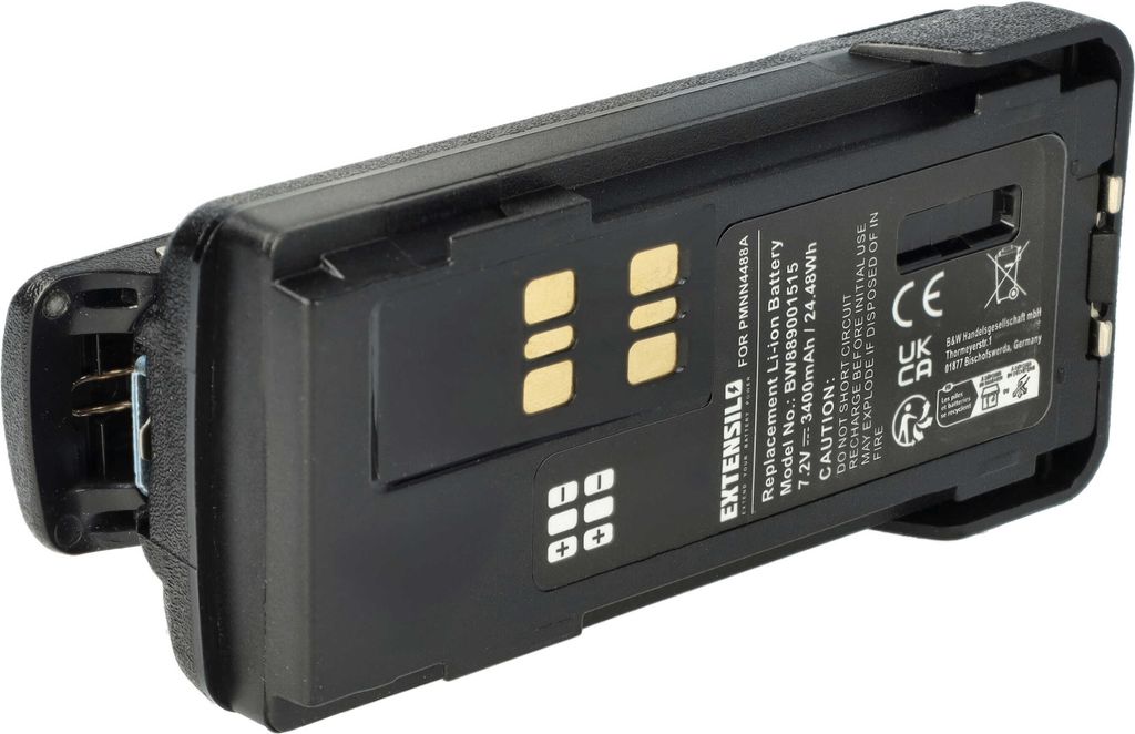 EXTENSILO Akku kompatibel mit Motorola DP2400e, DP2000, DP2600E, DP2600, DP2400 Funkgerät, Walkie Talkie (3400 mAh, 7,2 V, Li-Ion) + Gürtelclip