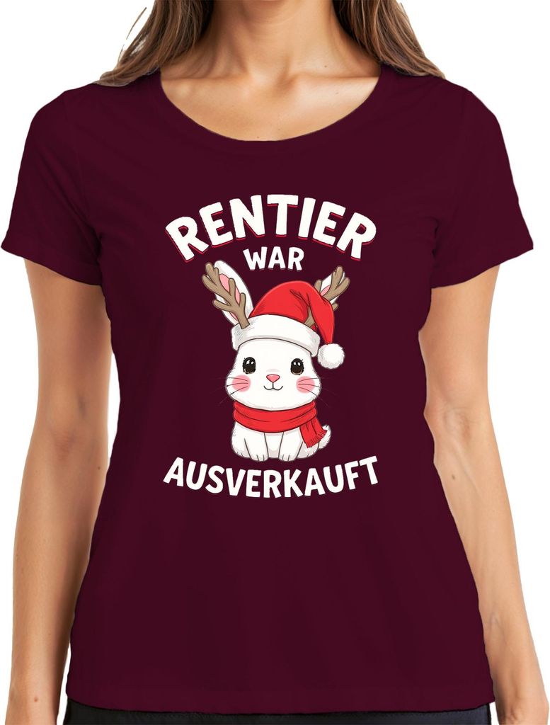Rentier war t Weihnachten Häschen niedlich lustig Damen T-Shirt, Burgundy, XXL