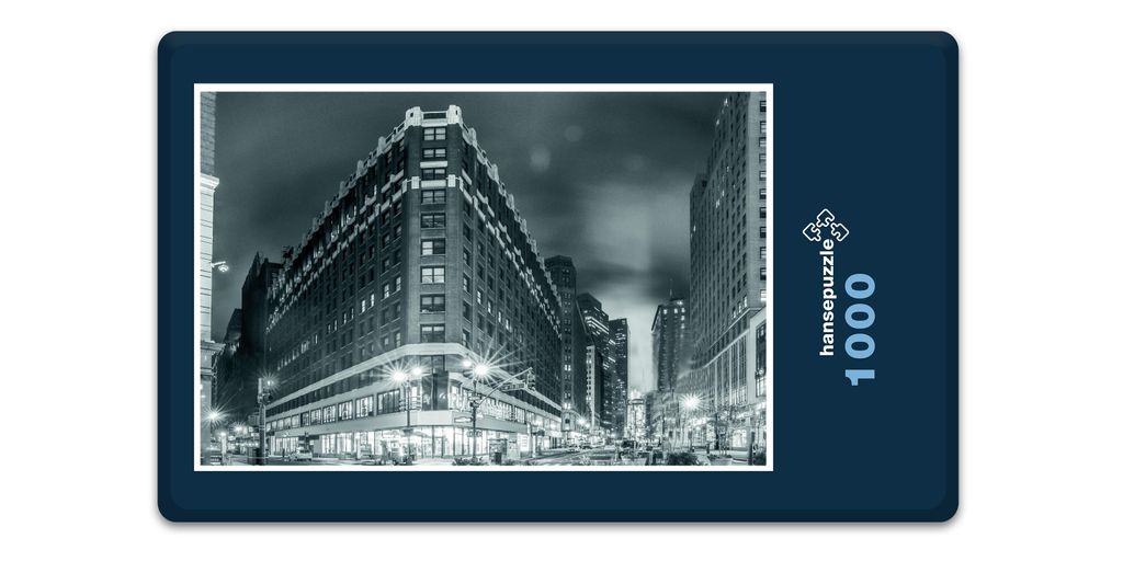 hansepuzzle 12492 - New York bei Nacht Puzzle, 1000 Teile, Gebäude, 60,0 x 46,0cm mit hochwertiger Aufbewahrung, Kartonbox & Beutel
