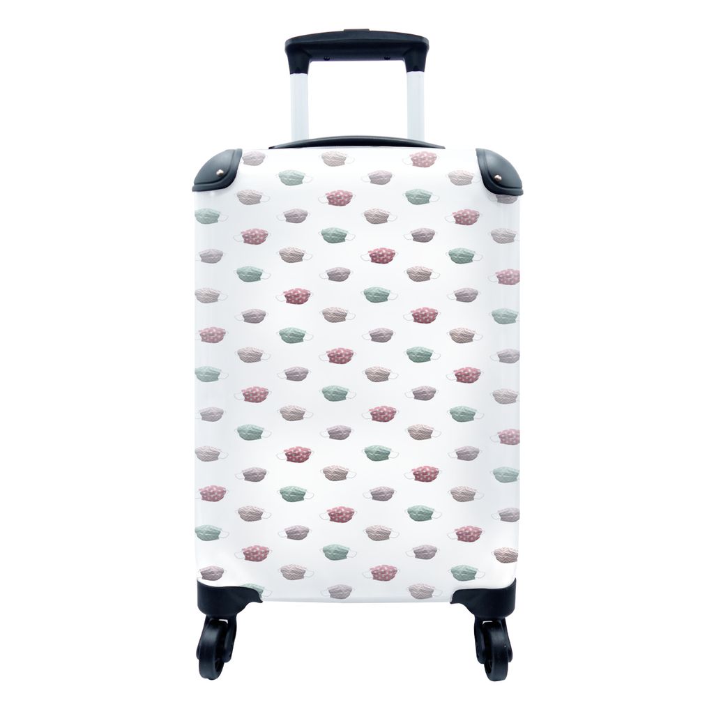 MuchoWow Koffer Handgepäck Trolley Rollkoffer Kleine Reisekoffer mit 4 Rollen - Gesichtsmaske - Muster - Pastell - Cabin Size < 55x40x23 cm & 55...
