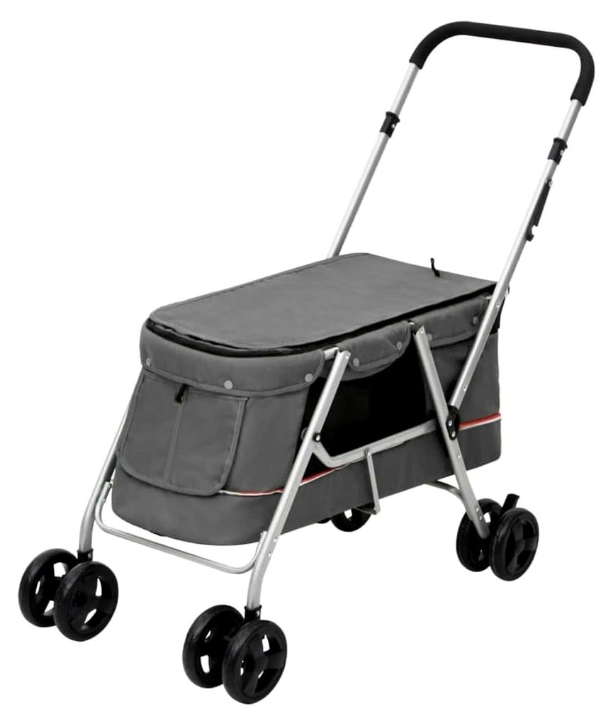 Faltbarer Hundewagen Grau 100x49x96cm Leinenstoff Hundebuggy Hundetrolley