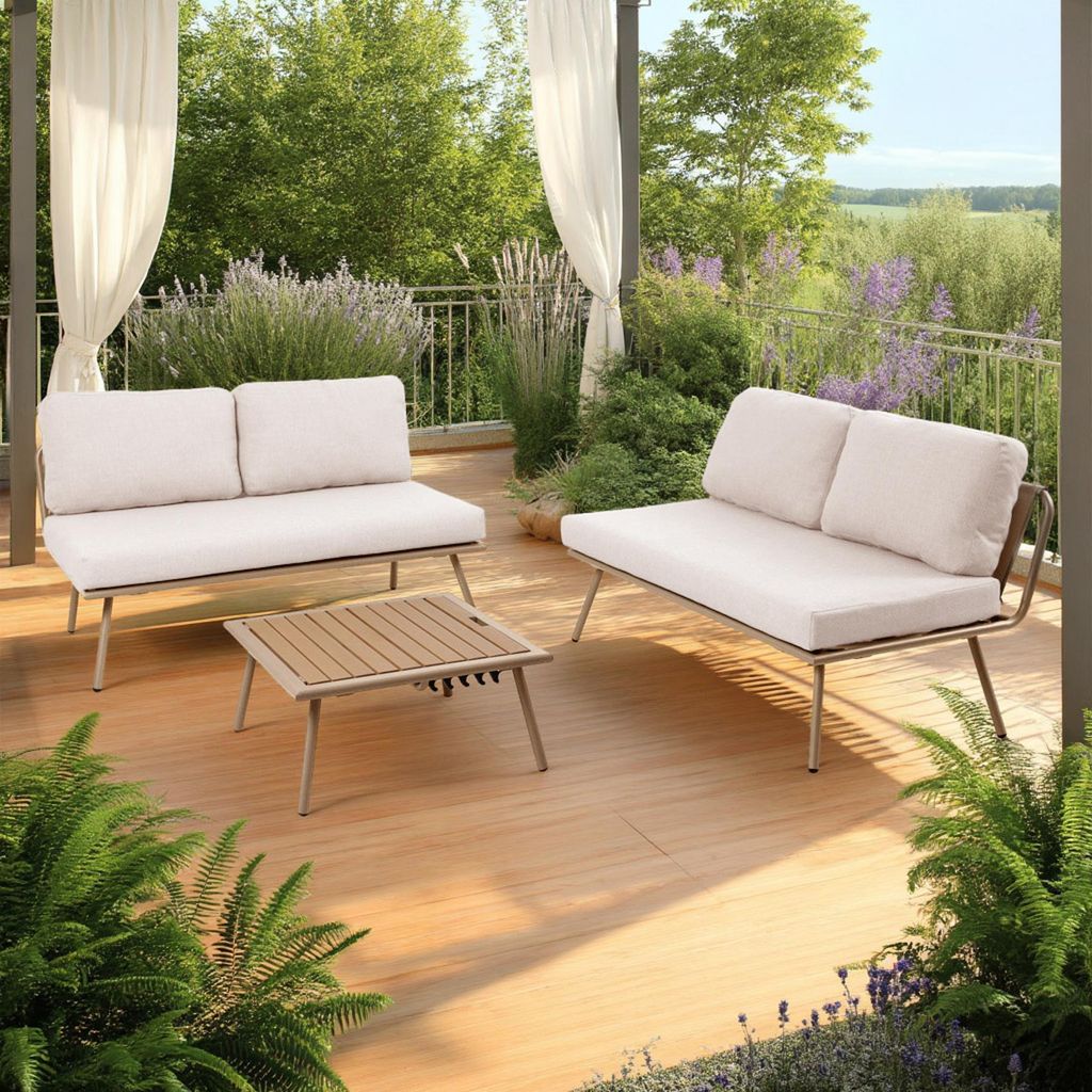 riess-ambiente Outdoor Lounge Sitzgruppe MOBILE MODULAR greige mit Tisch wetterfest