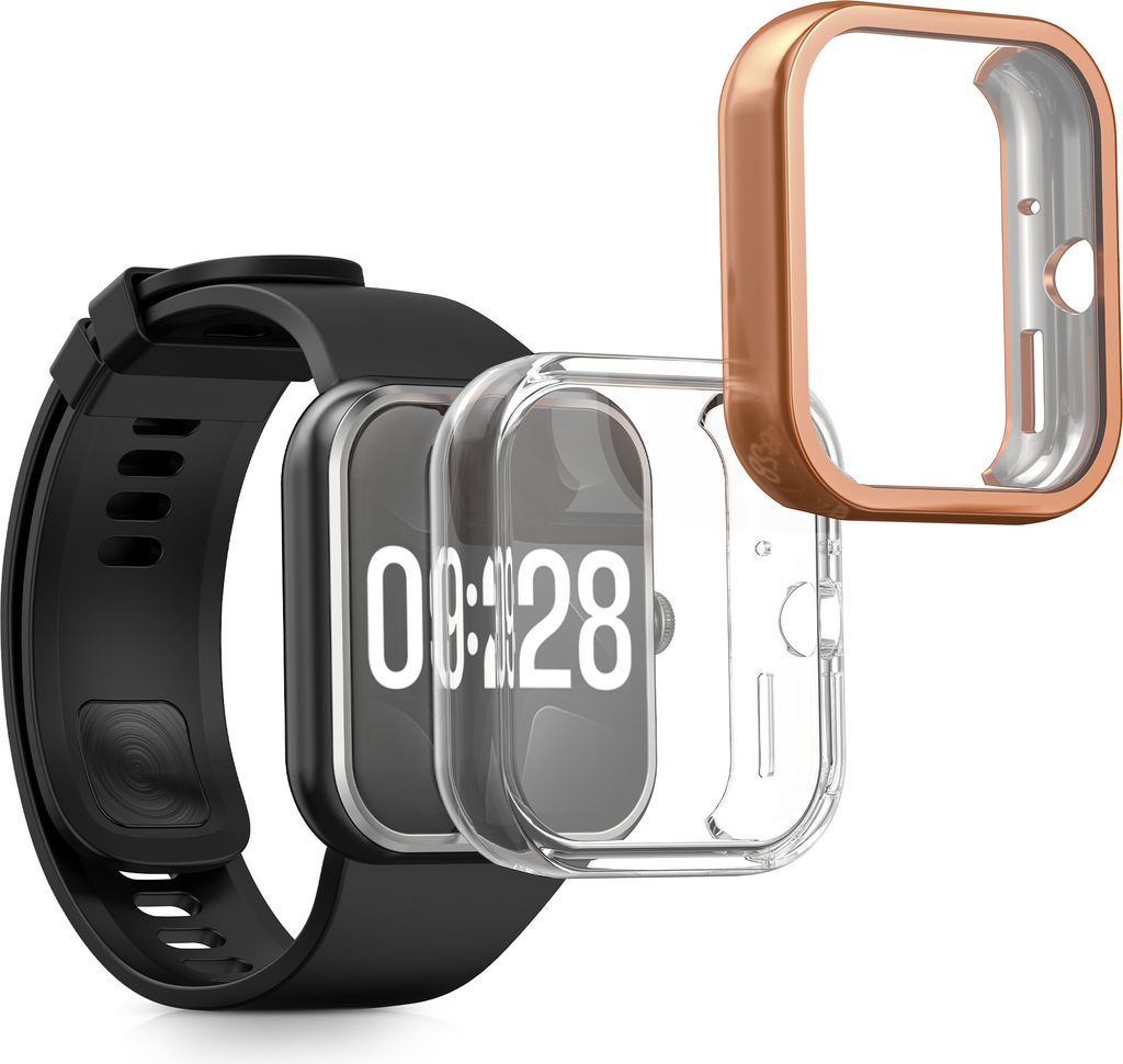 kwmobile 2x Silikon Hülle für Xiaomi Redmi Watch 4 Schutzhülle - Fullbody Display Cover Set aus Silikon - Transparent Rosegold