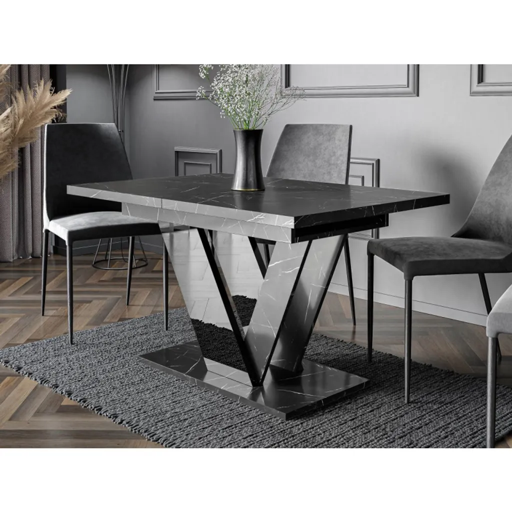 Table à manger extensible 6-8 couverts marbre noir PETRONEL moderne