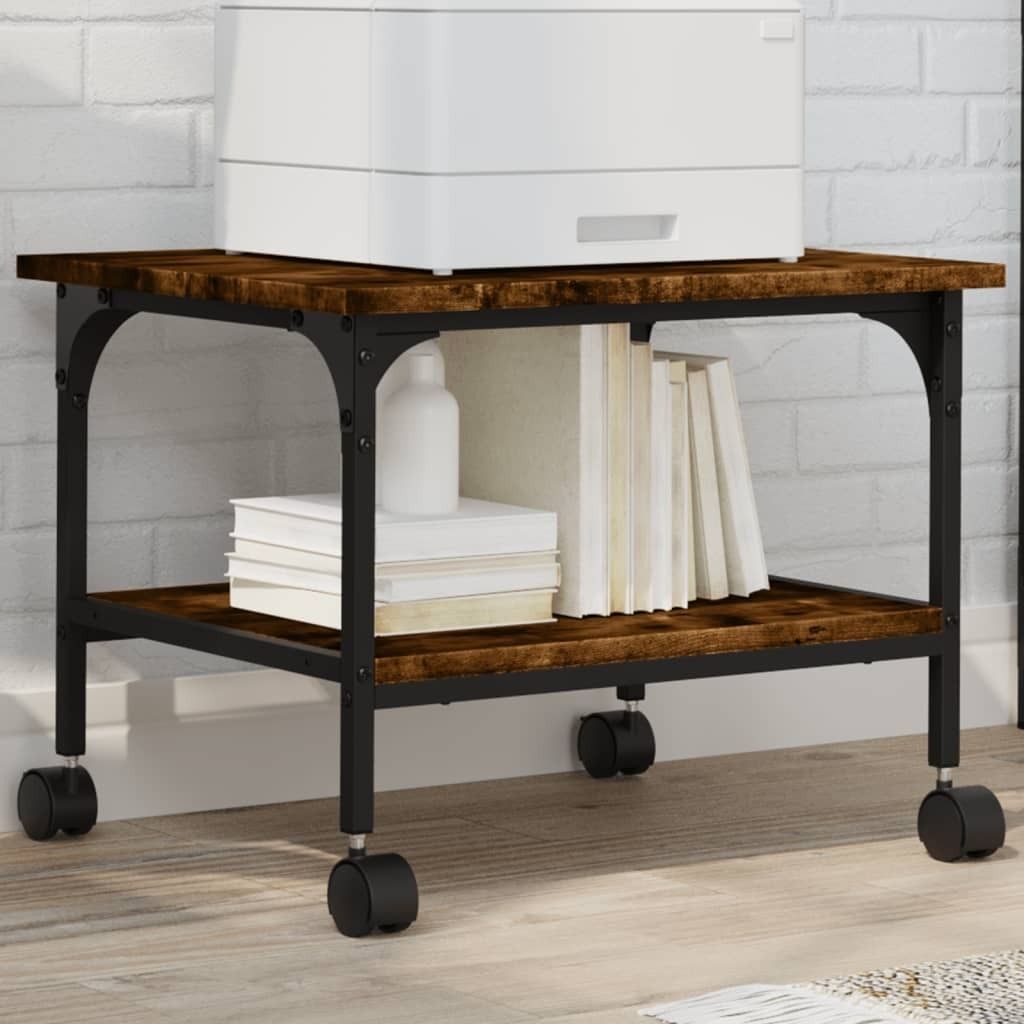 Design Druckerständer 2 Ablagen Räuchereiche 50x40x38 cm Holzwerkstoff, Bücherregale 2024 Neu