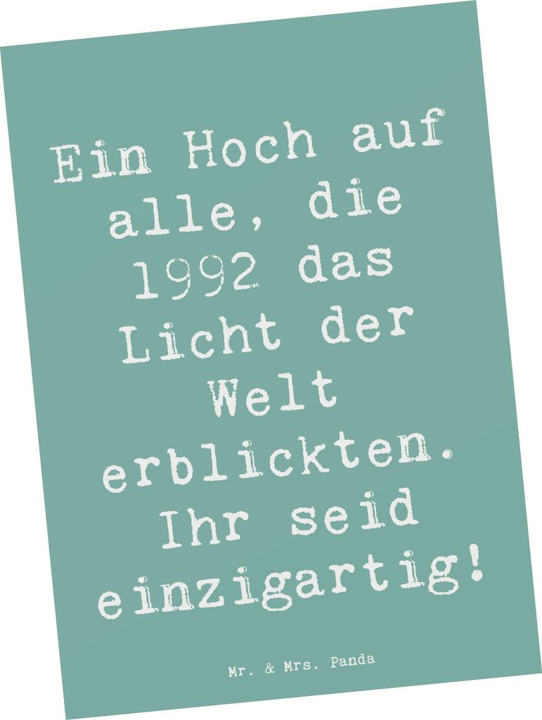 Mr. & Mrs. Panda Postkarte Spruch 1992 Geburtstag Einzigartig - Meeresbrise - Geschenk, Grußkarte, Happy Birthday, bildkarte, Ansichtskarten, Post...