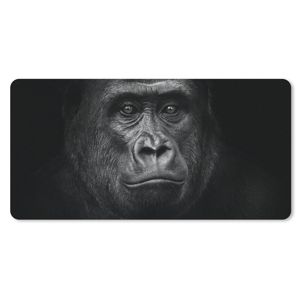 MuchoWow Mauspad Mousepad Gorilla - Schwarz - Weiß - Tiere - Porträt 60x30 cm - Mousepads - Maus Mat - Pad - Mausunterlage - Nachhaltig