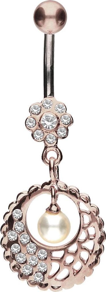 Bauchnabelpiercing Titan Bananabell mit 925er Silber-Design BLUME + MANDALA + PERLE