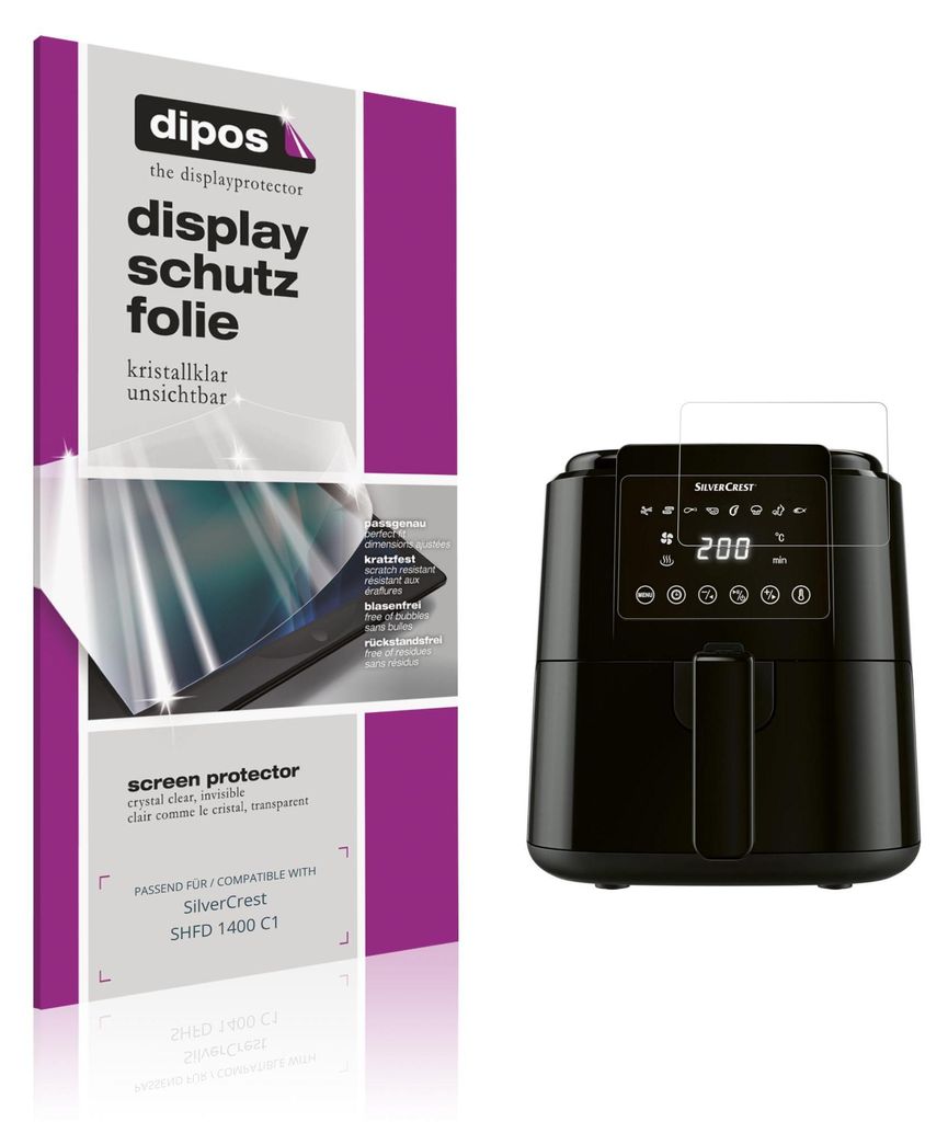2x Schutzfolie für SilverCrest SHFD 1400 C1 klar Displayschutzfolie Folie Display Schutz dipos