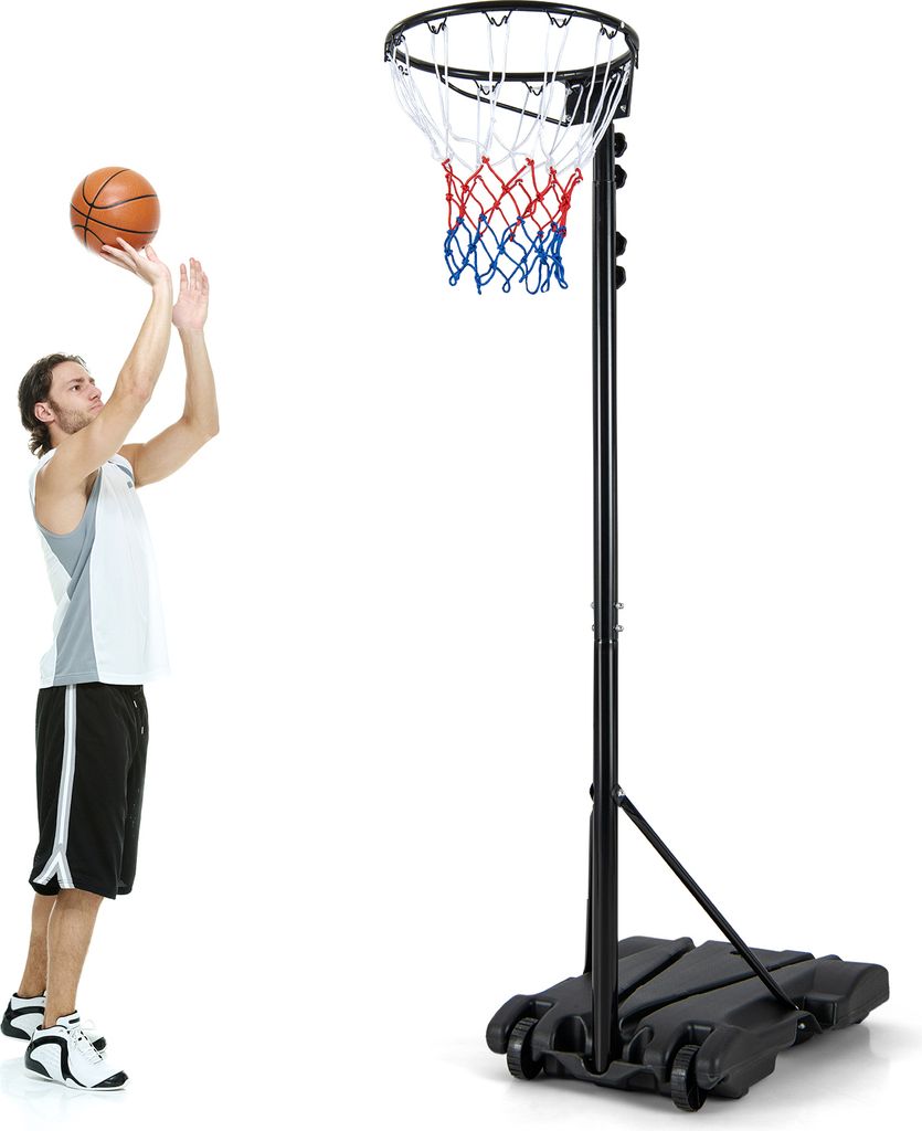 GOPLUS Basketballkorb Outdoor, Korbhöhe von 260 bis 305 cm verstellbar, Basketball Korb ohne Rückwand, Basketball Ständer tragbar mit Rollen, Ba...