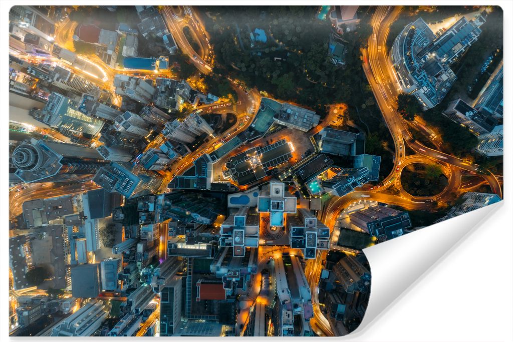 Muralo XXL Vlies FOTOTAPETE HOCHHaeUSER Nacht Aussicht von oben 3D Effekt (B) 315 cm x (H) 210 cm Tapete Wandtapete WOHNZIMMER SCHLAFZIMMER 4593