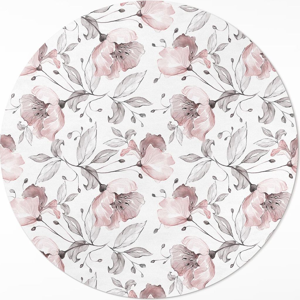 Schöne gemalte Blumen Aquarellpflanzen– Vinylteppich – Indoor Teppich – Flur – Pflegeleicht – Runder Teppich – PVC Teppich – Outdoor...