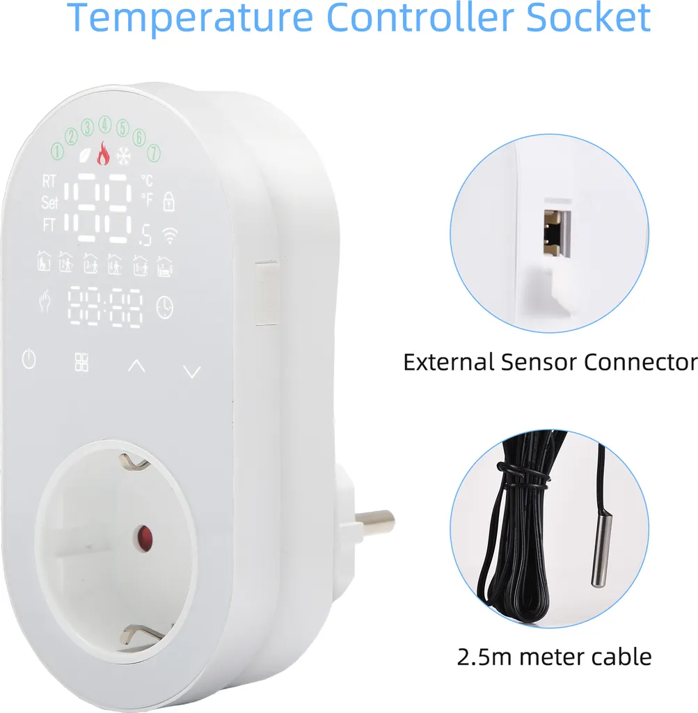 Thermostat Smart Touch LED blanc BHT12-EW - Plage 5-90℃ double mode