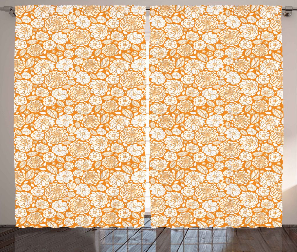 ABAKUHAUS Frühling Rustikaler Gardine, Sommer-Garten-Blumen, Schlafzimmer Kräuselband Vorhang mit Schlaufen und Haken, 280 x 175 cm, Marigold und...