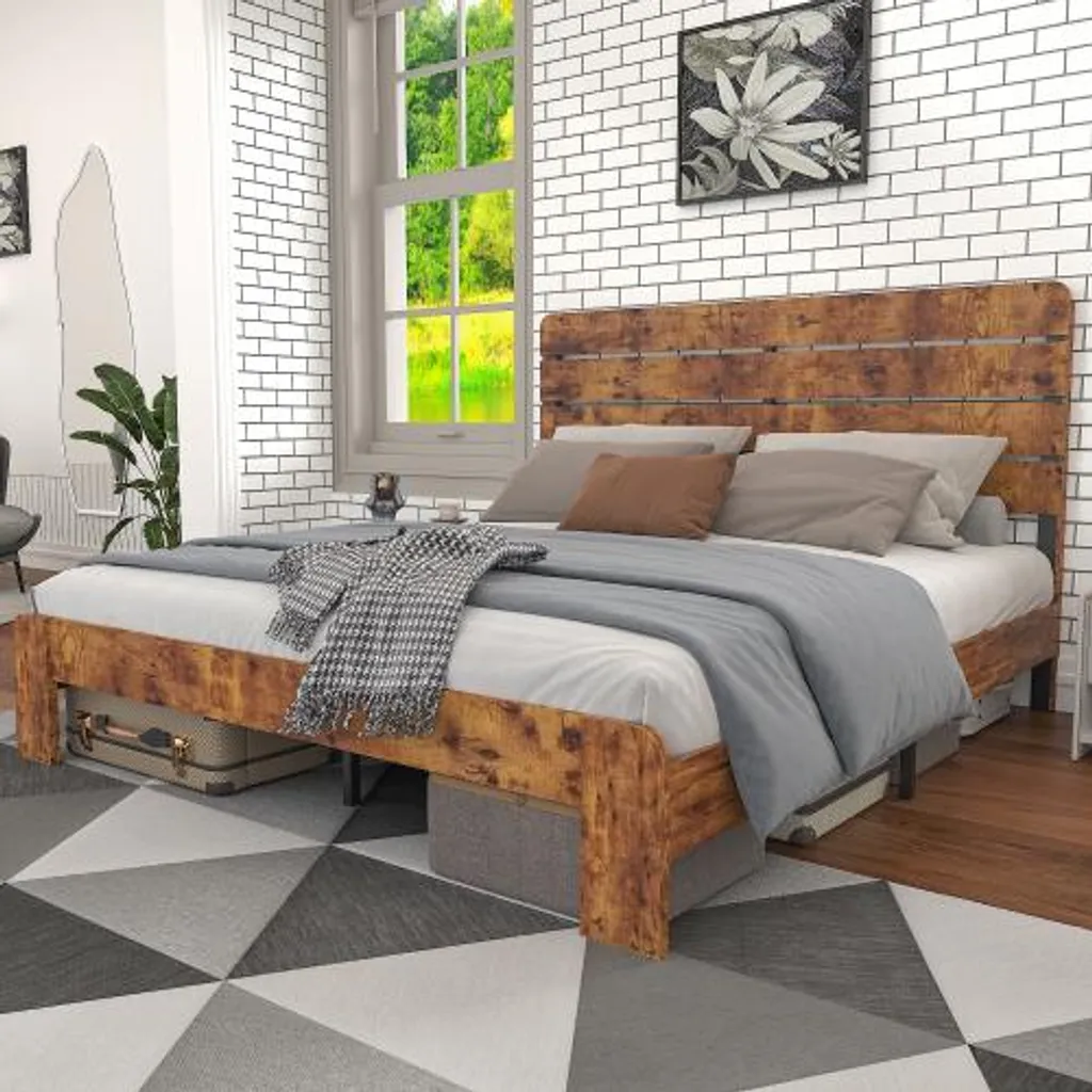 Lit double 140x200cm pour petite chambre avec rangement sous le sommier