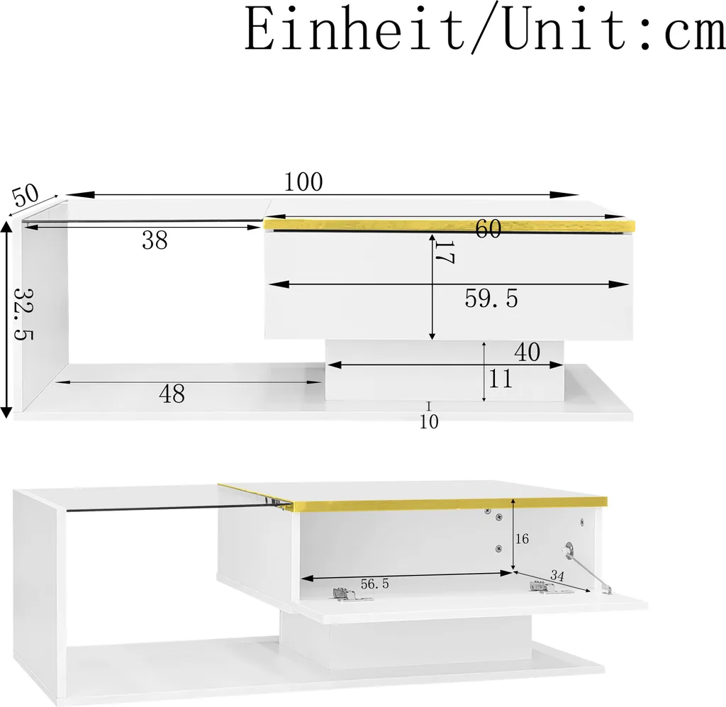 Table Basse Blanc Laqué avec Plateau Verre et Éclairage LED Connecté
